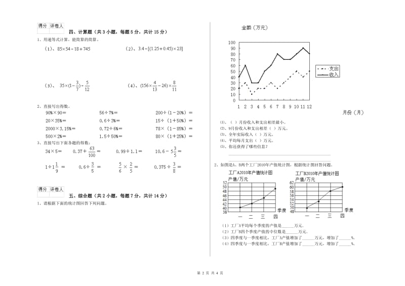 江西版六年级数学【下册】月考试题D卷 附解析.doc_第2页