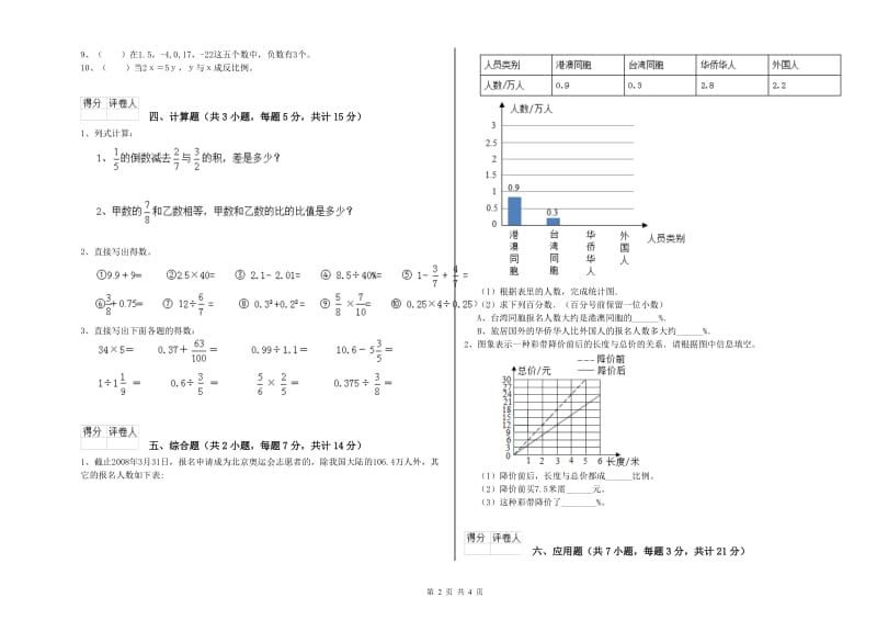 济宁市实验小学六年级数学【下册】自我检测试题 附答案.doc_第2页