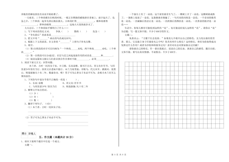 清远市重点小学小升初语文模拟考试试题 附答案.doc_第3页