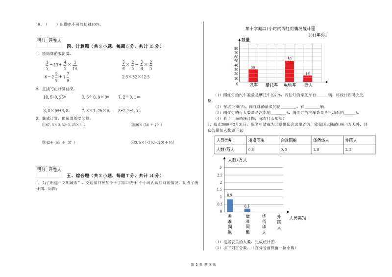 江西版六年级数学【下册】自我检测试题D卷 含答案.doc_第2页