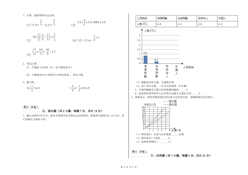 江苏版六年级数学下学期月考试卷D卷 附解析.doc_第2页