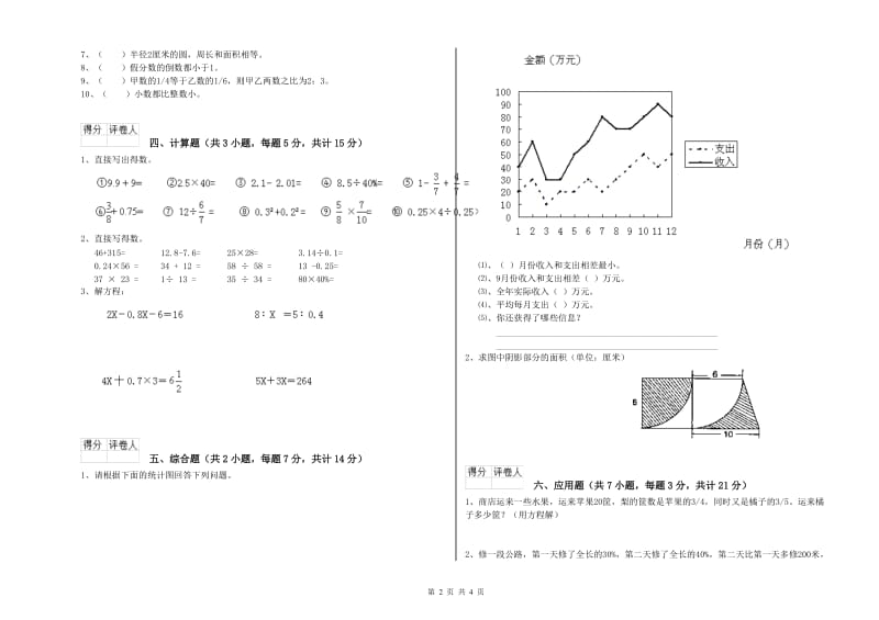 沪教版六年级数学上学期过关检测试卷D卷 附解析.doc_第2页