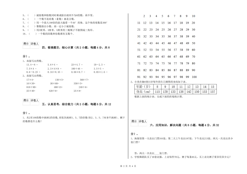 河北省2019年四年级数学【下册】能力检测试题 附解析.doc_第2页