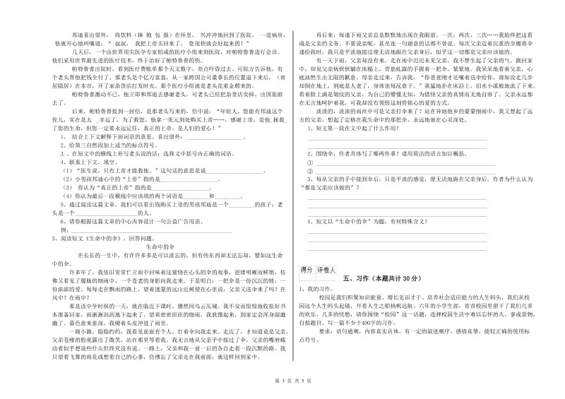 海西蒙古族藏族自治州实验小学六年级语文下学期考前检测试题 含答案.doc_第3页
