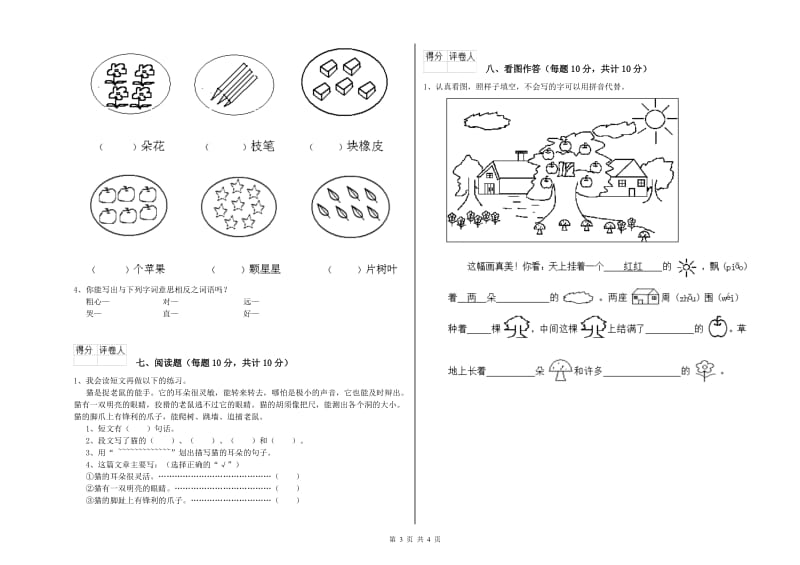 泰安市实验小学一年级语文上学期能力检测试卷 附答案.doc_第3页