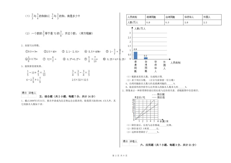 泸州市实验小学六年级数学上学期开学考试试题 附答案.doc_第2页