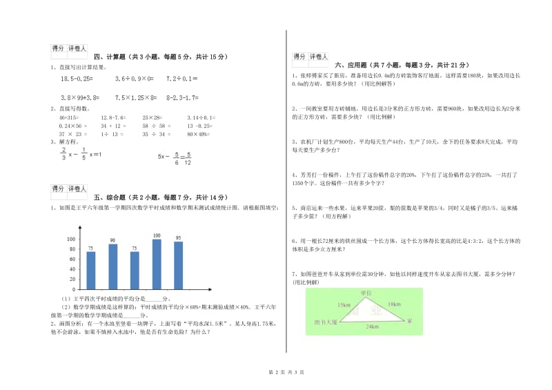 江西版六年级数学【下册】每周一练试题C卷 附答案.doc_第2页