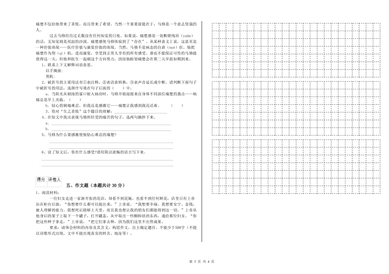 江西省重点小学小升初语文强化训练试卷B卷 含答案.doc_第3页