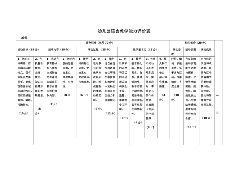 幼儿园语言教学评价表.doc_第1页