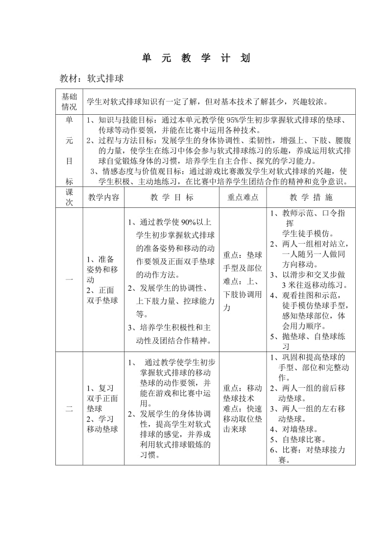 排球课计划及教案.doc_第1页