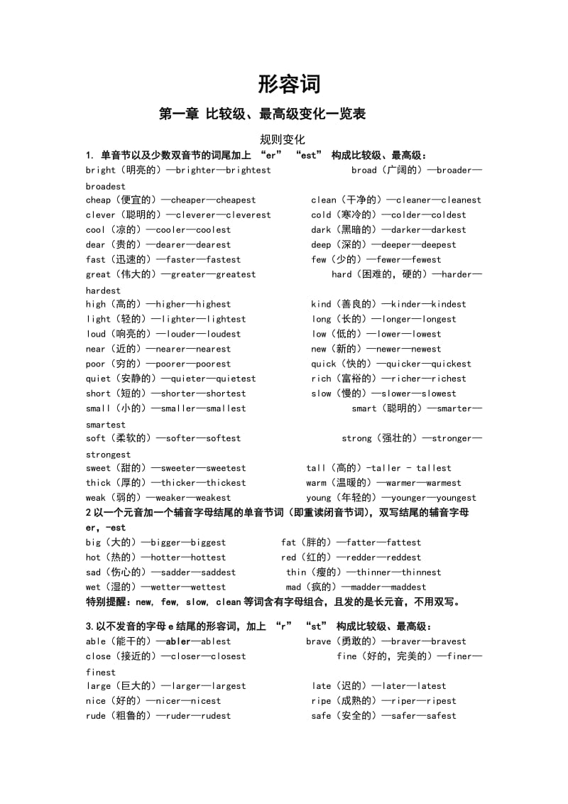 英语常见形容词及比较级、最高级变化一览表.doc_第1页