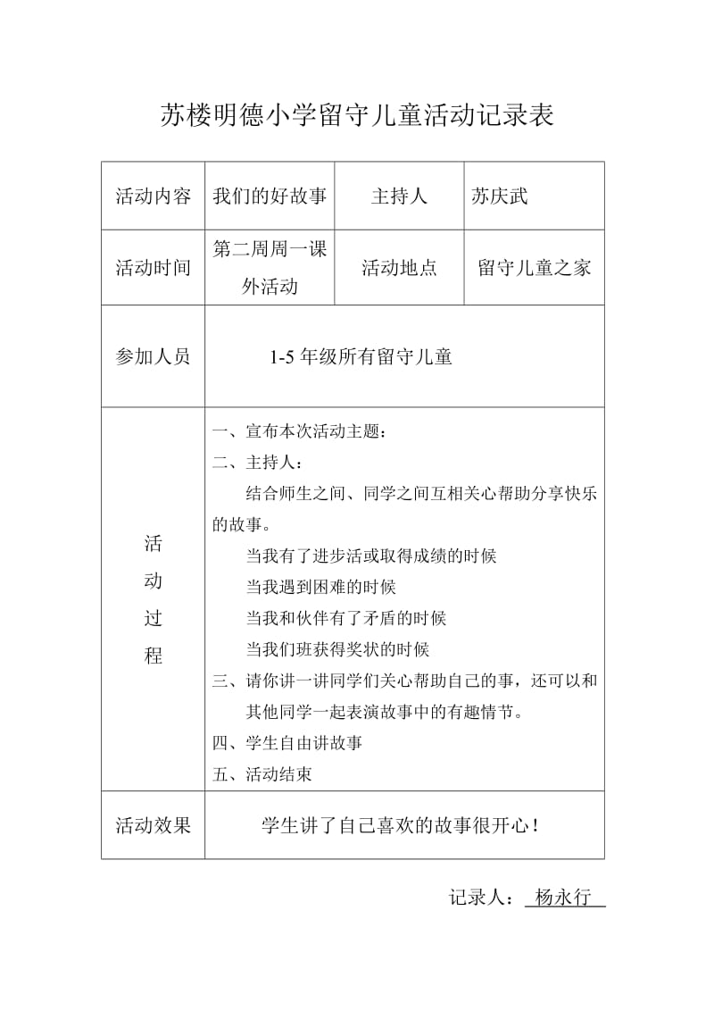 小学留守儿童活动记录-内容.doc_第1页