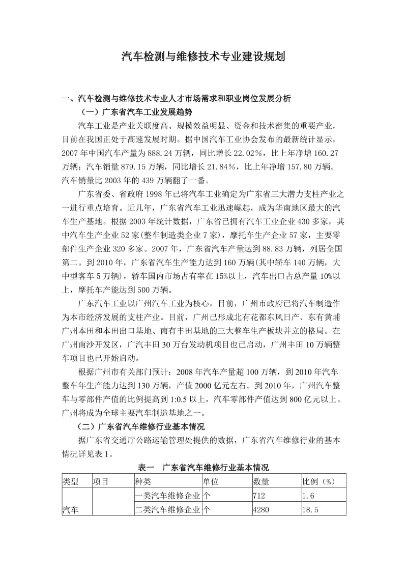 汽车检测与维修技术专业建设规划.doc_第1页