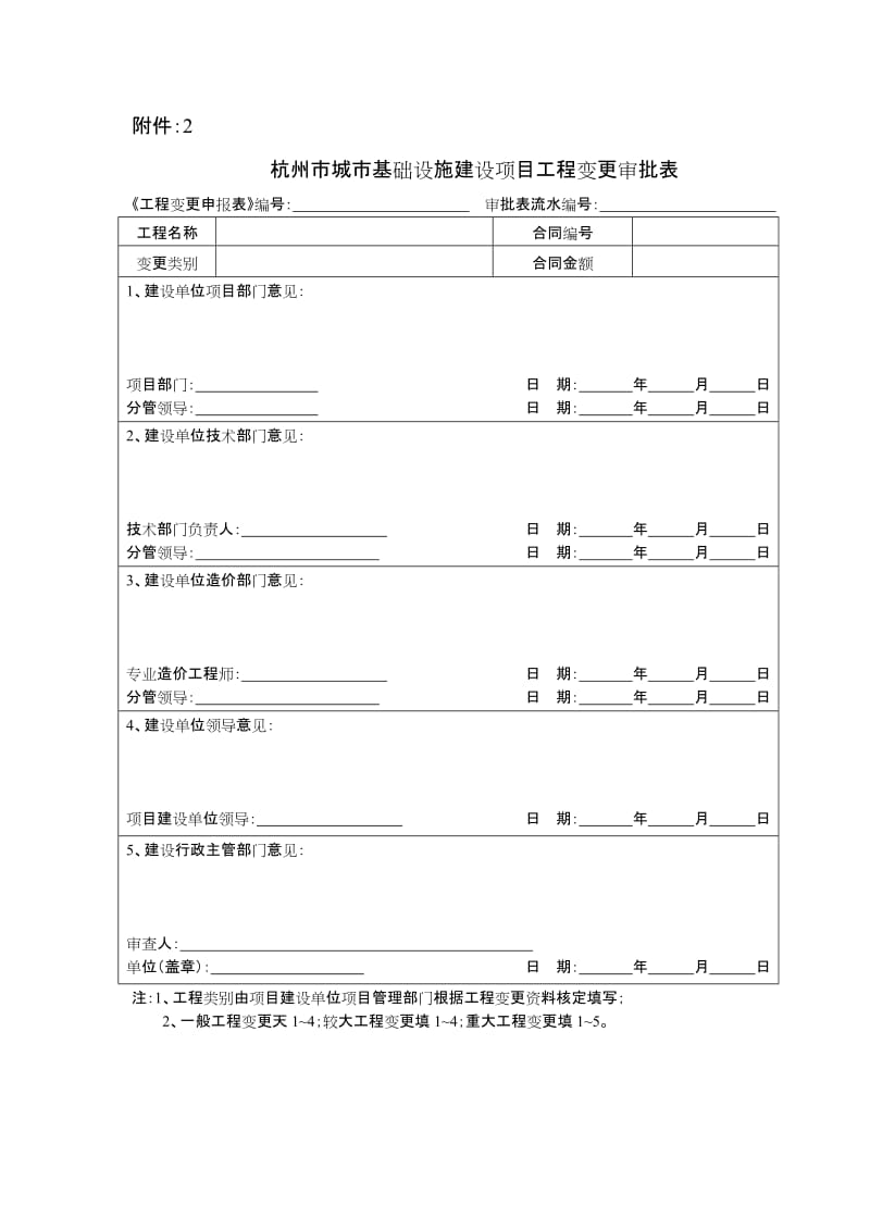 杭州市城市基础设施建设项目工程变更审批表.doc_第1页