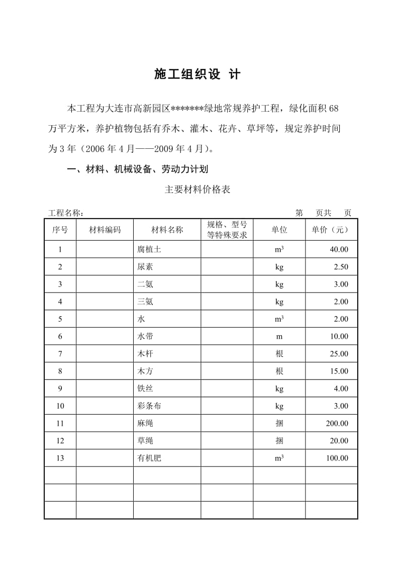 大连市某绿地常规养护工程施工组织设计.doc_第1页