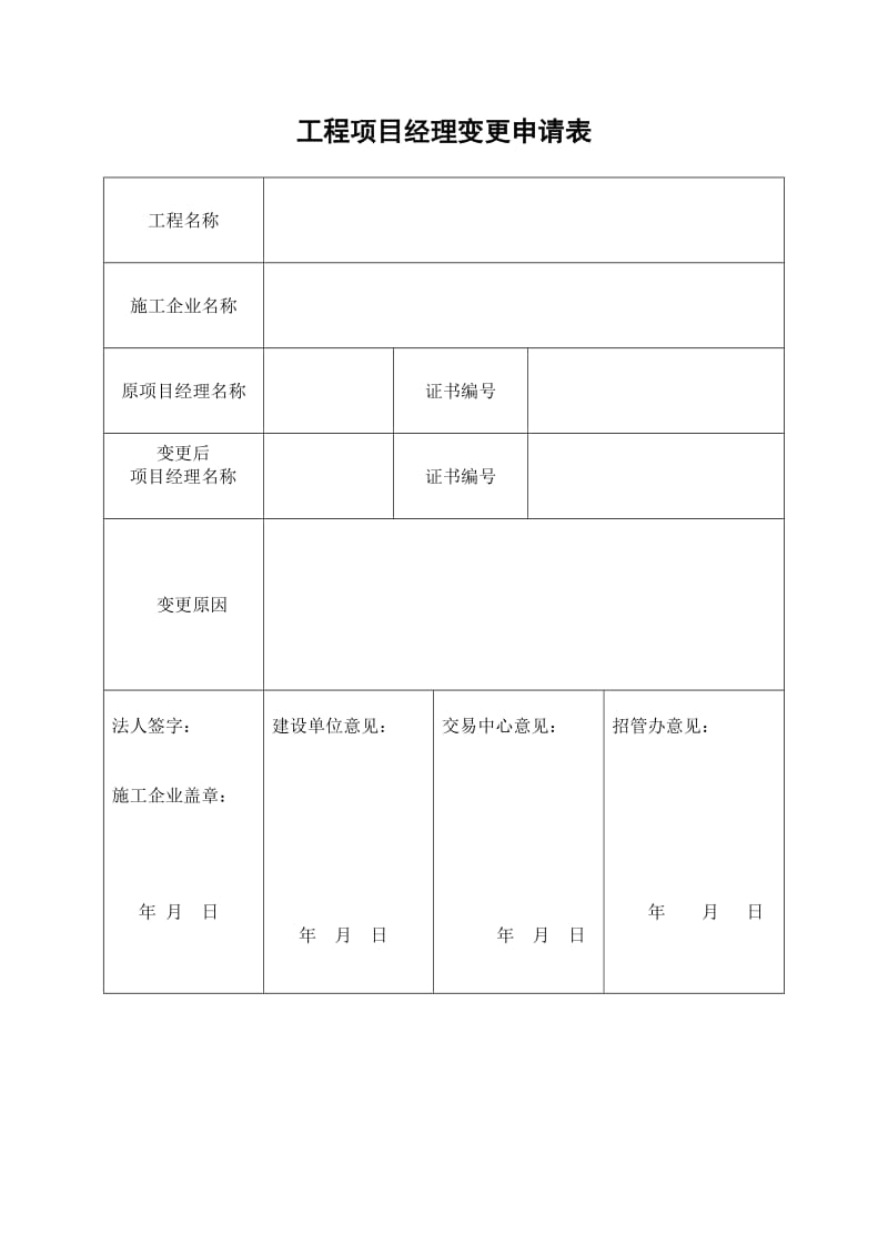 工程项目经理变更申请表.doc_第1页