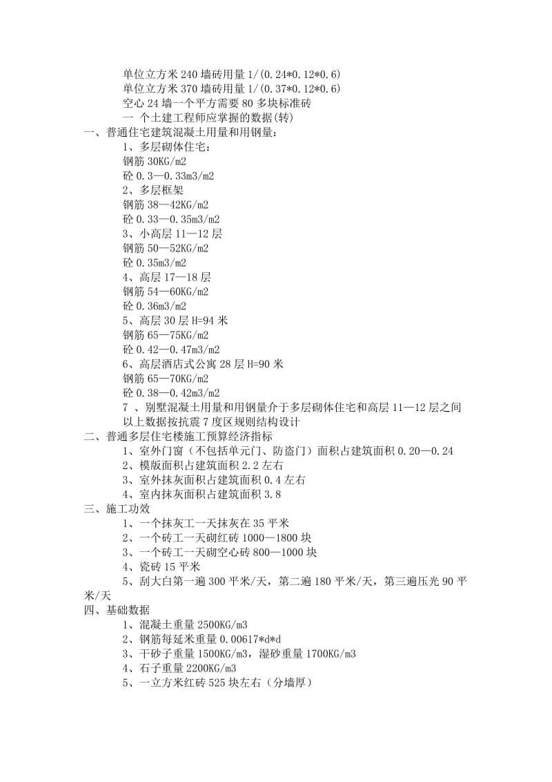 常用普通多层住宅楼施工预算经济指标.doc_第2页