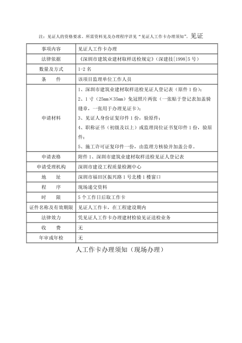 深圳市建筑业建材取样送检见证人工作卡登记表.doc_第2页