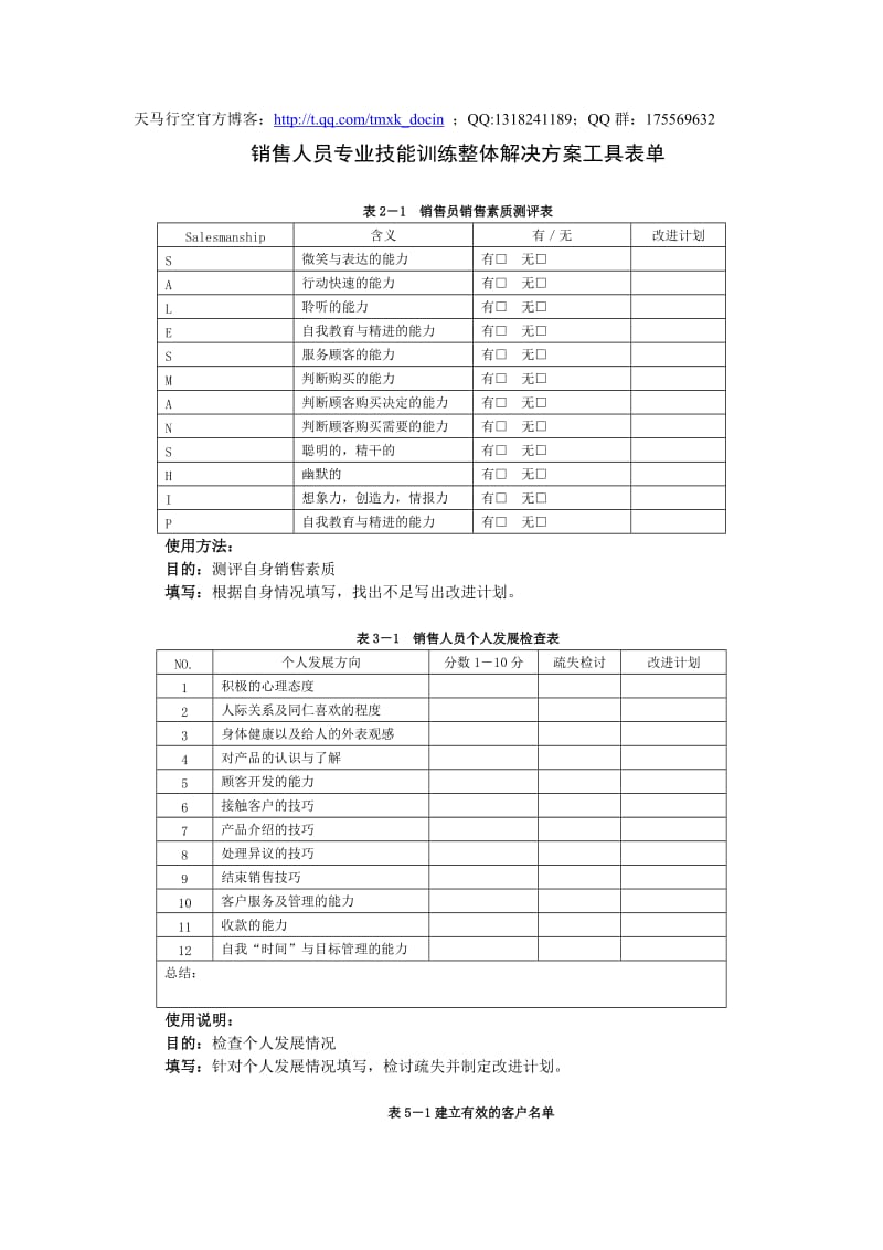 销售人员专业技能训练整体解决方案工具表单.doc_第1页