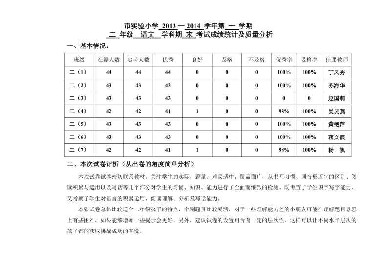 二年级语文质量分析.doc_第1页