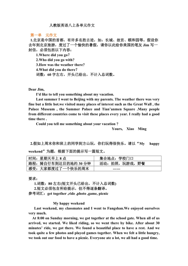 八上英语各单元英语作文.doc_第1页