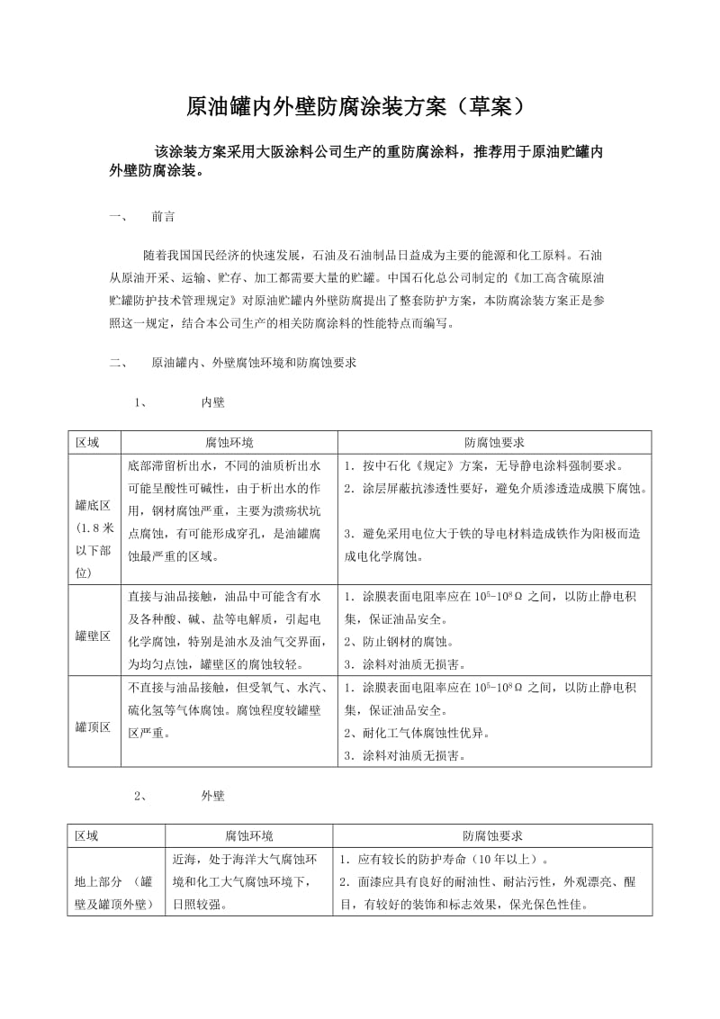 表面处理方面的资料原油罐内外壁防腐涂装方案.doc_第1页