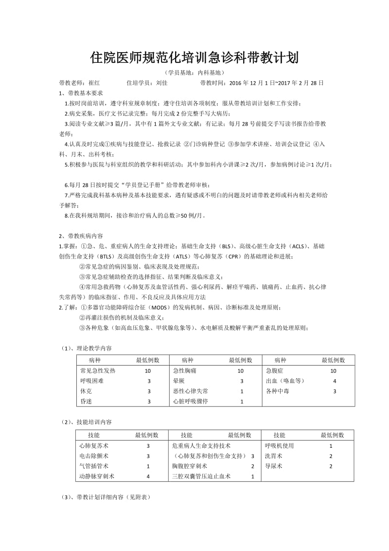 住院医师规范化培训急诊科带教计划.doc_第1页