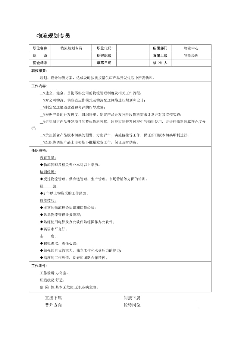 物流规划专员岗位说明书.doc_第2页