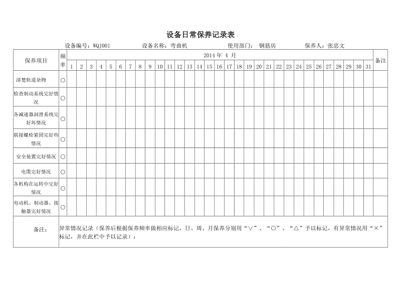 机械设备维修保养记录表.doc_第1页