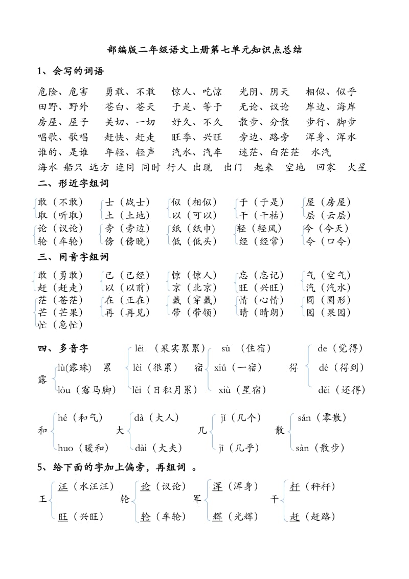 人教版二年级上语文第七单元知识点总结.doc_第1页