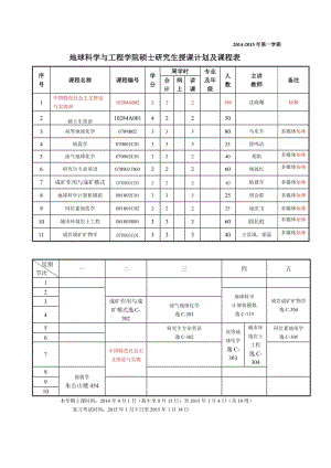 地球科學(xué)與工程學(xué)院-2014-第一學(xué)期授課計(jì)劃與課程表.doc