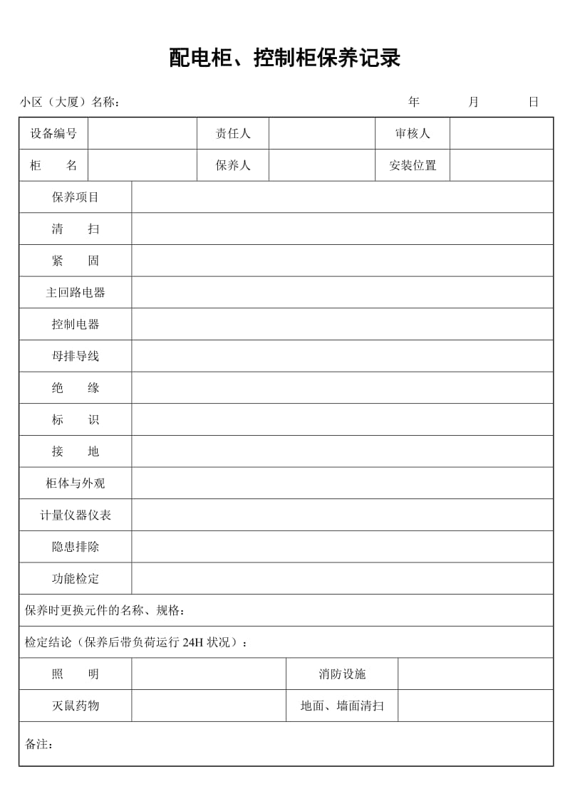 配电柜、控制柜保养记录.doc_第1页