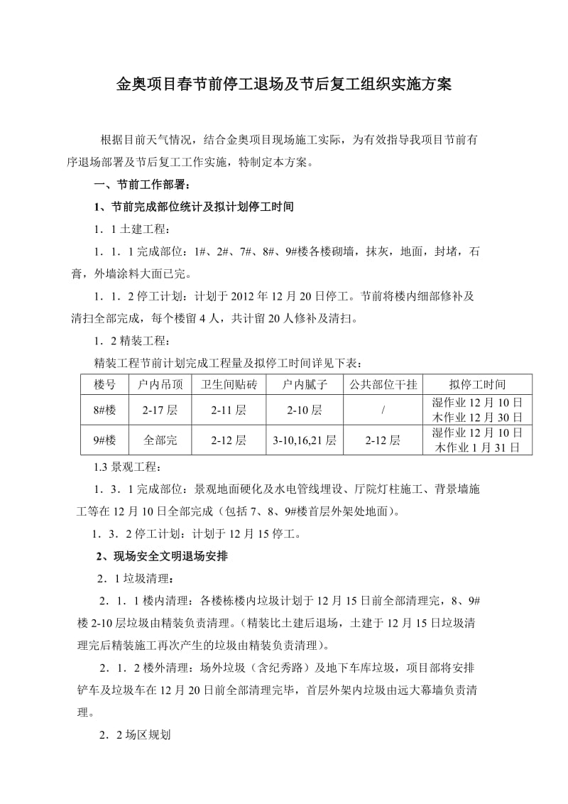 项目春节前停工退场及节后复工组织实施方案.doc_第1页