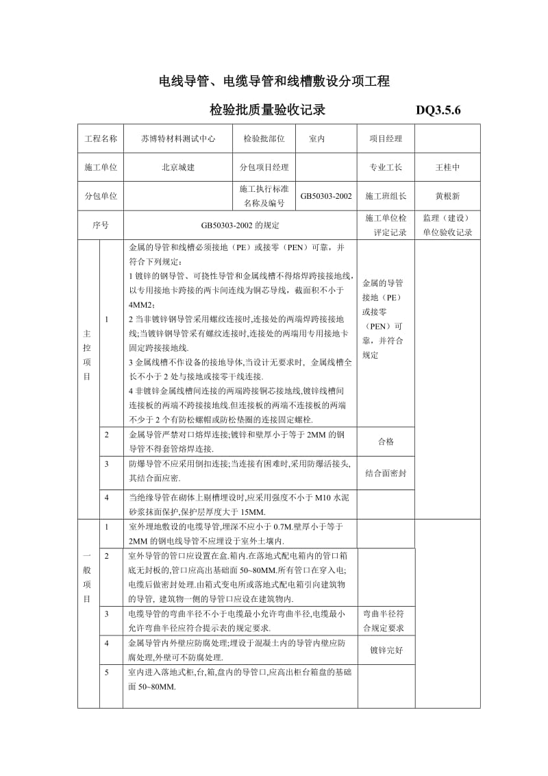 电线导管、电缆导管和线槽敷设分项工程检验批质量验收记录.doc_第1页