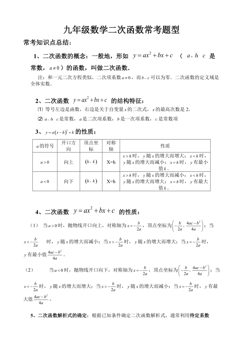 二次函数常考题型.doc_第1页