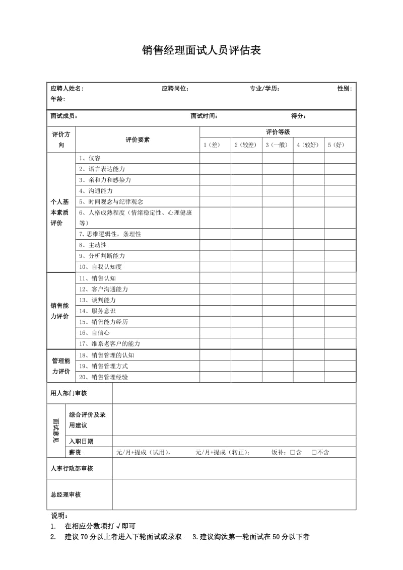 销售经理面试评估表.doc_第1页