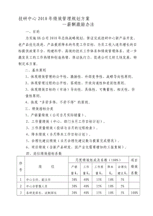 某知名企業(yè)省級技研中心2010年績效管理規(guī)劃方案-薪酬激勵辦法.doc