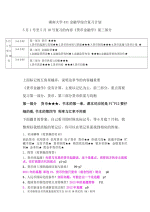 湖南大學(xué)431金融學(xué)綜合復(fù)習(xí)計(jì)劃.doc