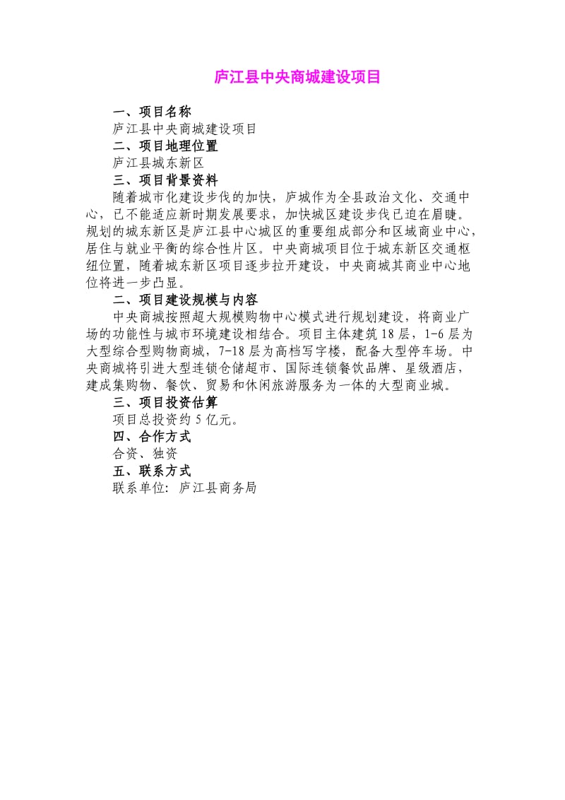 庐江县中央商城建设项目.doc_第1页