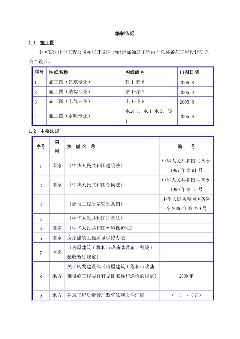 中国石油化学工程公司亦庄开发区1#绿地加油站工程施工组织设计.doc_第1页