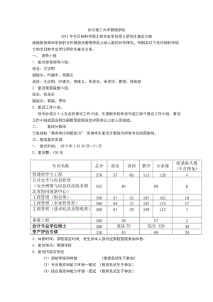 2015武漢理工大學(xué)管理學(xué)院研究生復(fù)試方案.doc