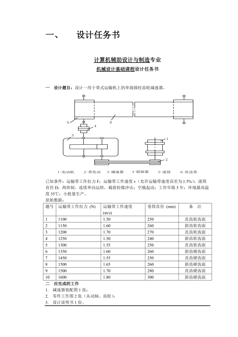 用于带式运输机上的单级圆柱齿轮减速器说明书.doc_第1页