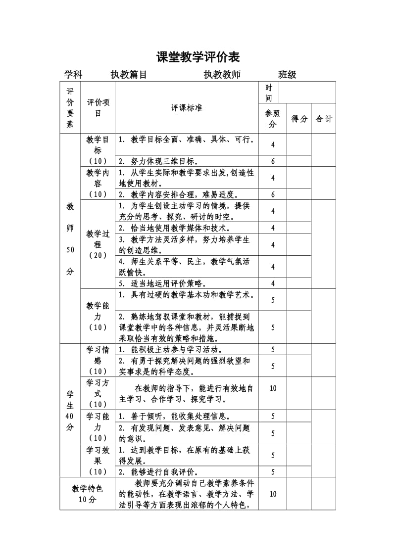 小学课堂教学评价表.doc_第1页