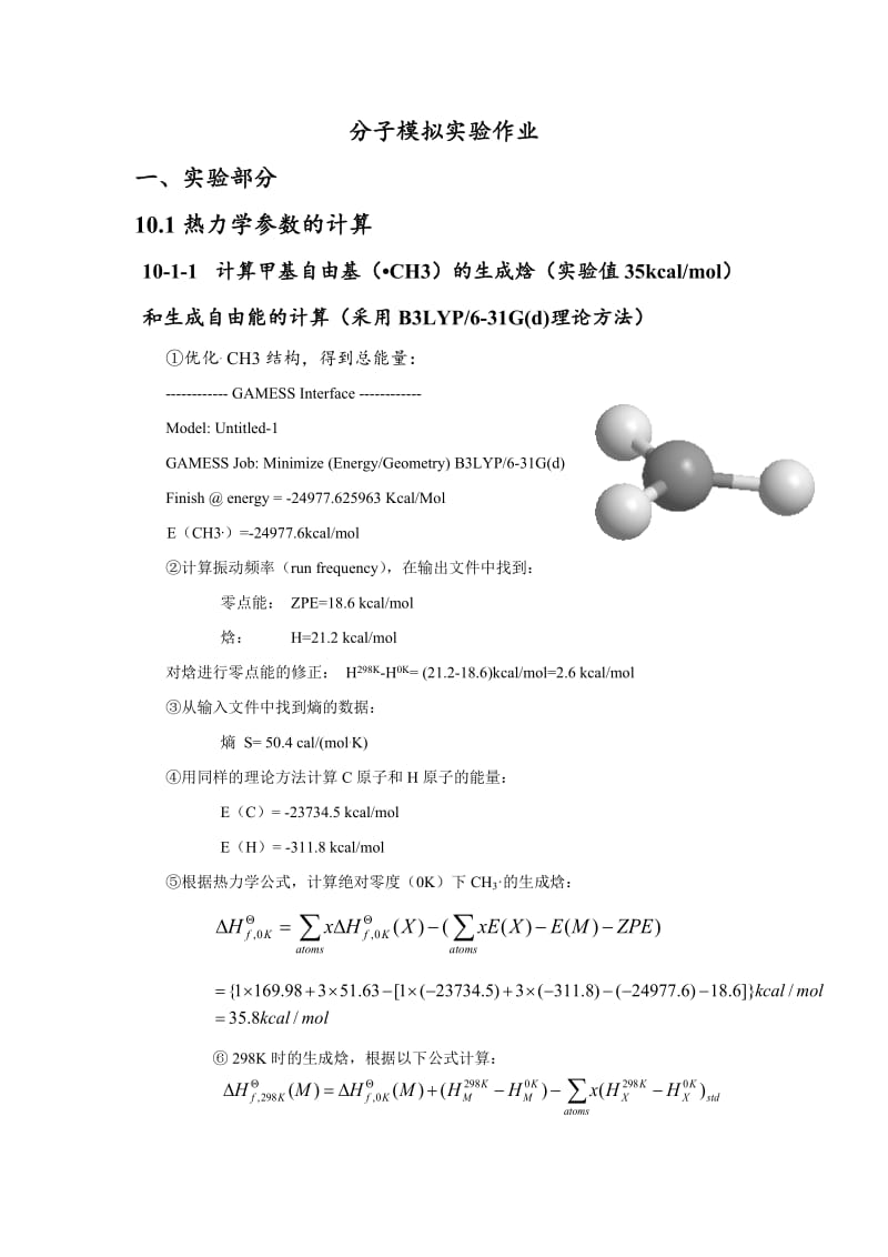 分子模拟实验实验报告化学反应模拟.doc_第1页