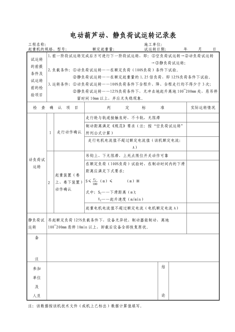 电动葫芦空负荷试运转记录.doc_第3页