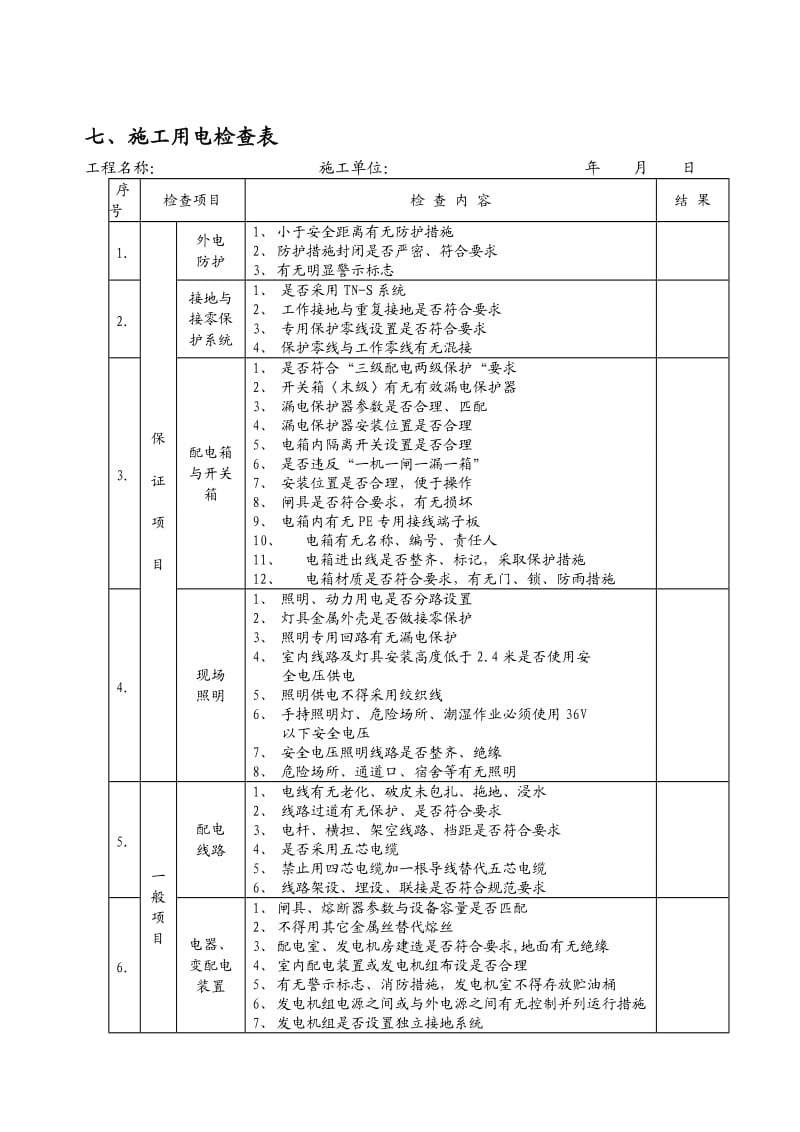 《施工用电检查表》word版.doc_第1页