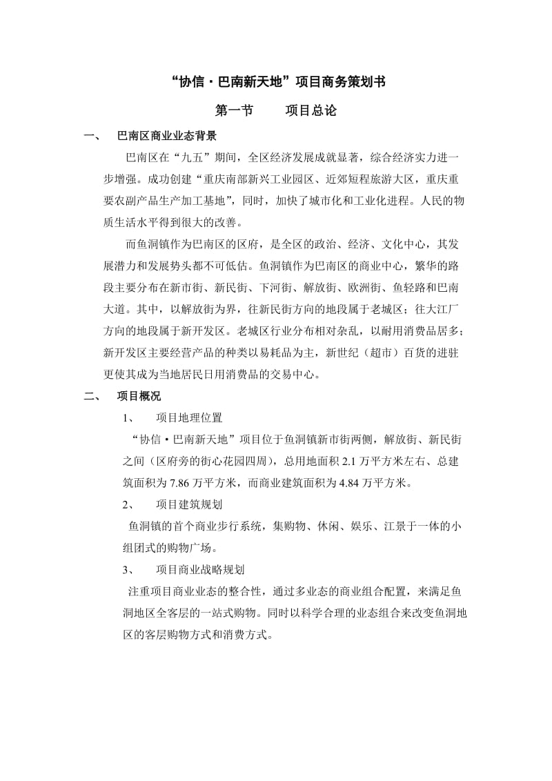 “协信·巴南新天地”项目商务策划书.doc_第1页