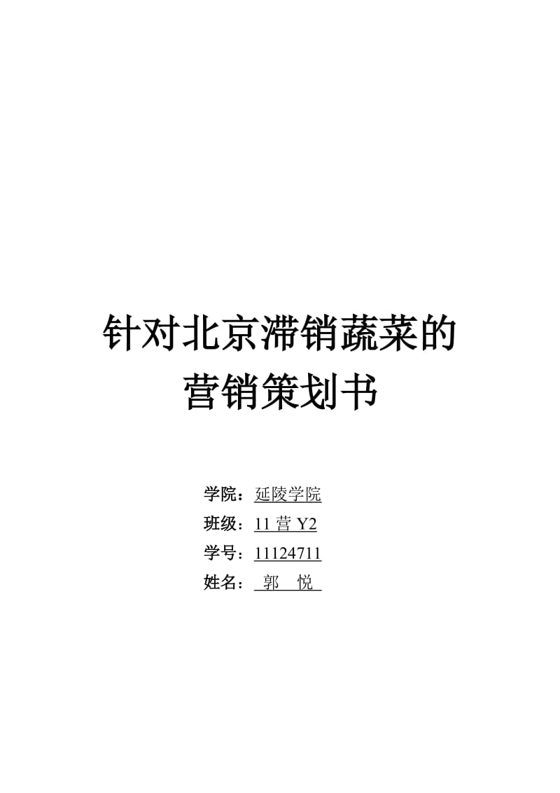 针对北京滞销蔬菜的营销策划书.doc_第1页