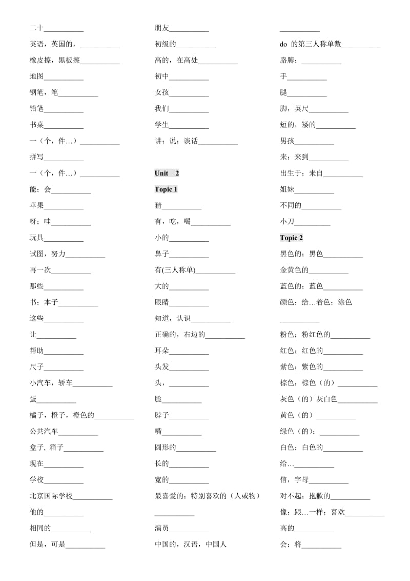 仁爱版七年级上册英语单词默写表.doc_第2页