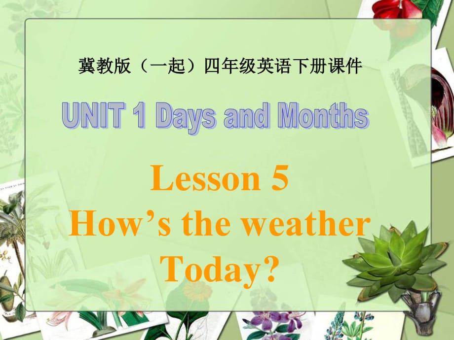 冀教版英語(yǔ)四下（一起）《Unit1 Lesson5 How’s the weather Today》PPT課件.ppt_第1頁(yè)